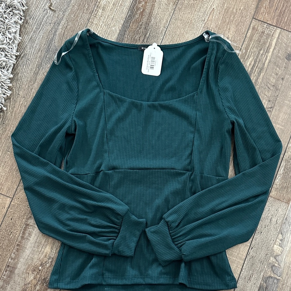 Staccato Deep Green Ribbed Blouse
